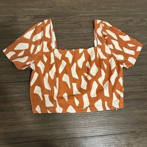 Ellejay brown giraffe print cropped square neck top